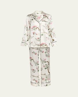 Olivia von Halle Lila Ana Blossom-Print Silk Satin Pajama Set