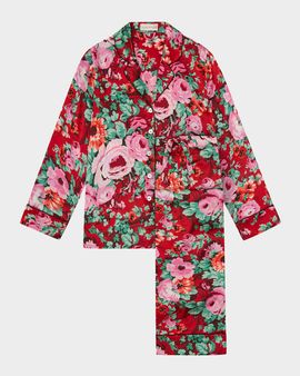 Olivia von Halle Lila Floral-Print Silk Satin Pajama Set
