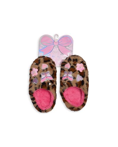 Omg Accessories Omg Accessories Girls' Butterfly Applique Leopard Slippers