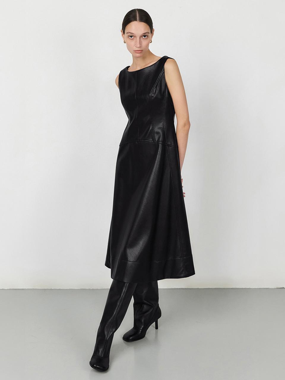 ONE Boat Neck Leather Dress