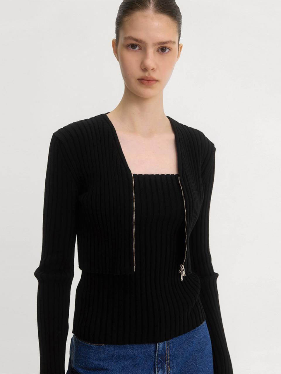 ONE Cropped Cotton Cardigan Set_BLACK