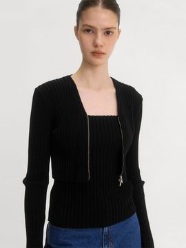 ONE Cropped Cotton Cardigan Set_BLACK