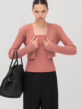 ONE Cropped Cotton Cardigan Set_INDIE PINK