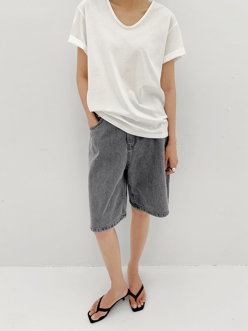 ONE Deep U-neck Silket T_WHITE