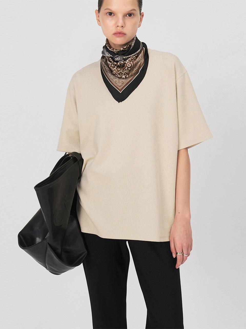 ONE Ribbed Short Sleeved T-shirt_SAND BEIGE