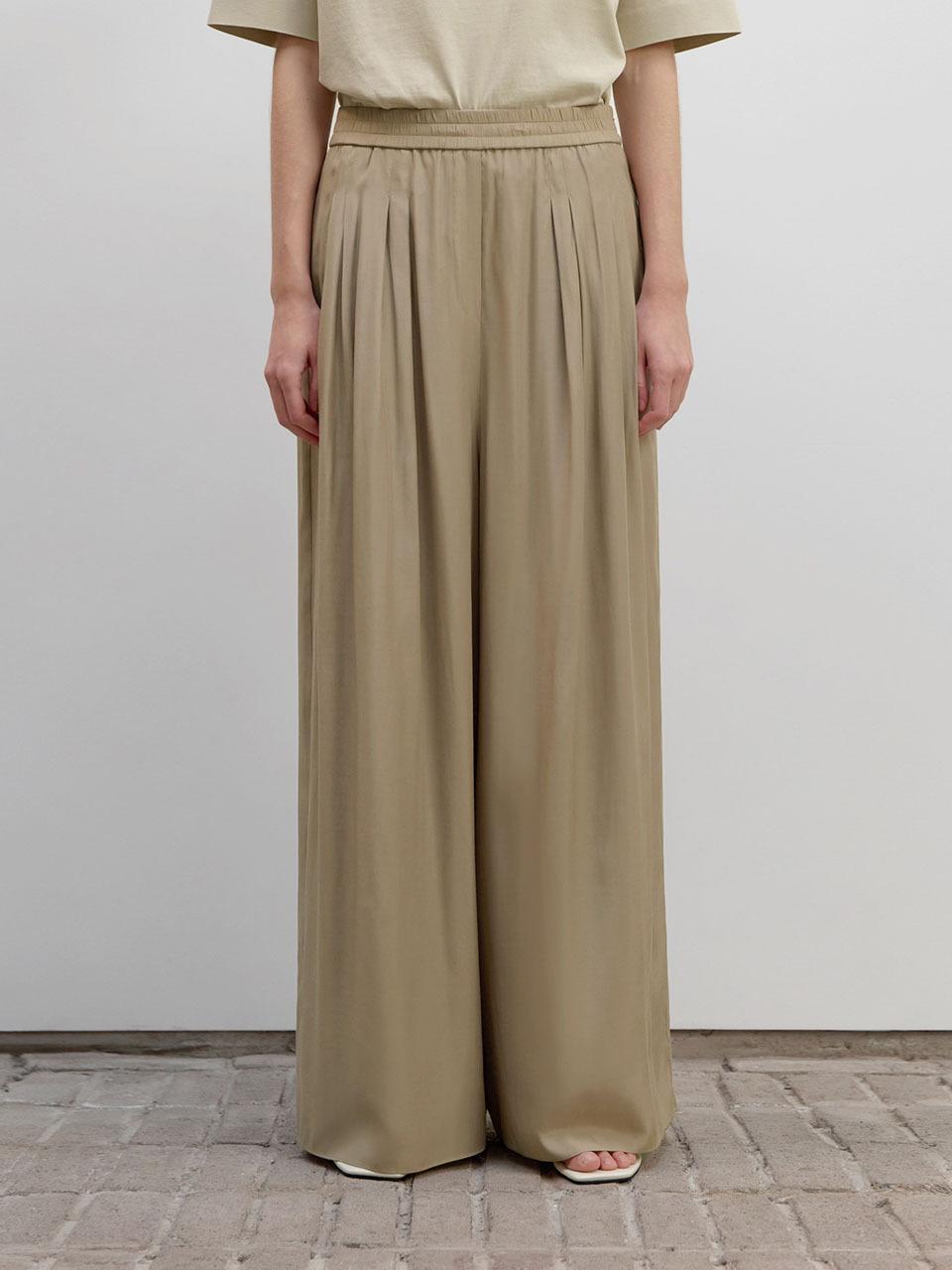 ONE Satin Flare Slacks_KHAKI