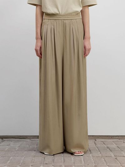 ONE Satin Flare Slacks_KHAKI
