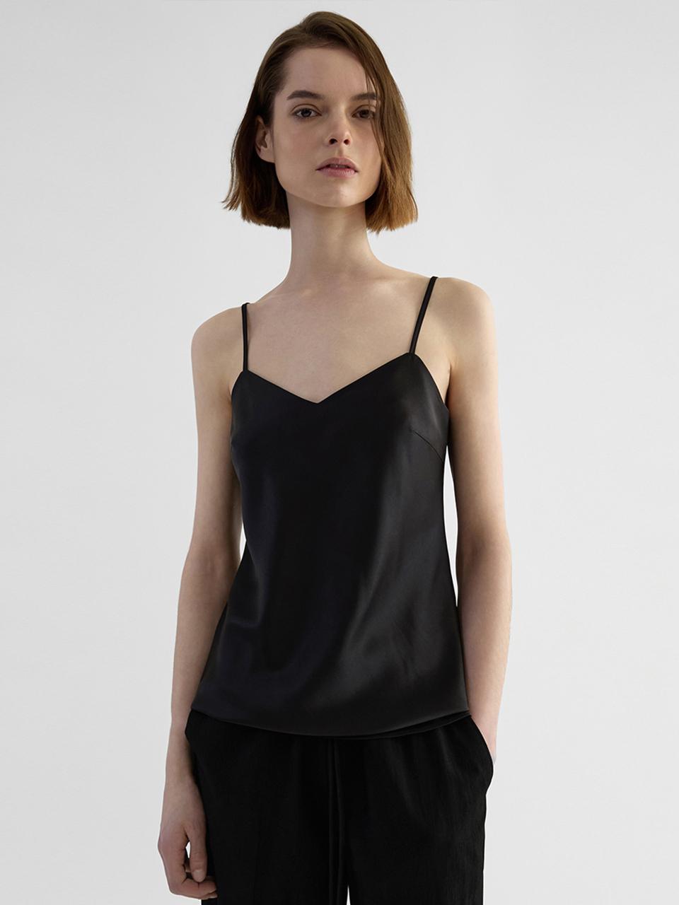 ONE Satin Sleeveless Tank [BLACK]