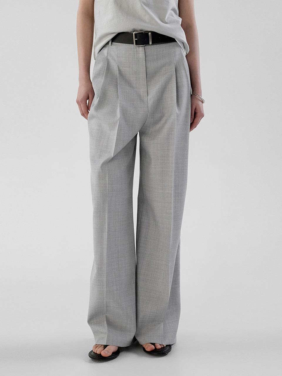 ONE Summer Wool Pintuck Slacks [GRAY]