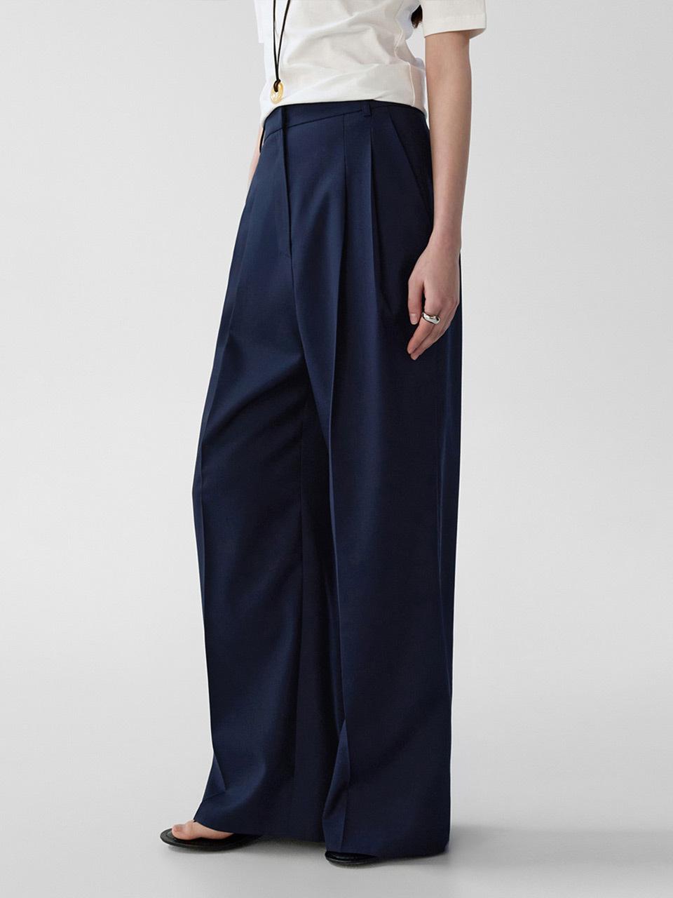ONE Summer Wool Pintuck Slacks [NAVY]
