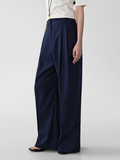 ONE Summer Wool Pintuck Slacks [NAVY]