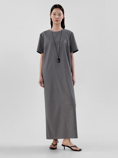 ONE Summer Wool Short Sleeved Dress [CHARCOAL]