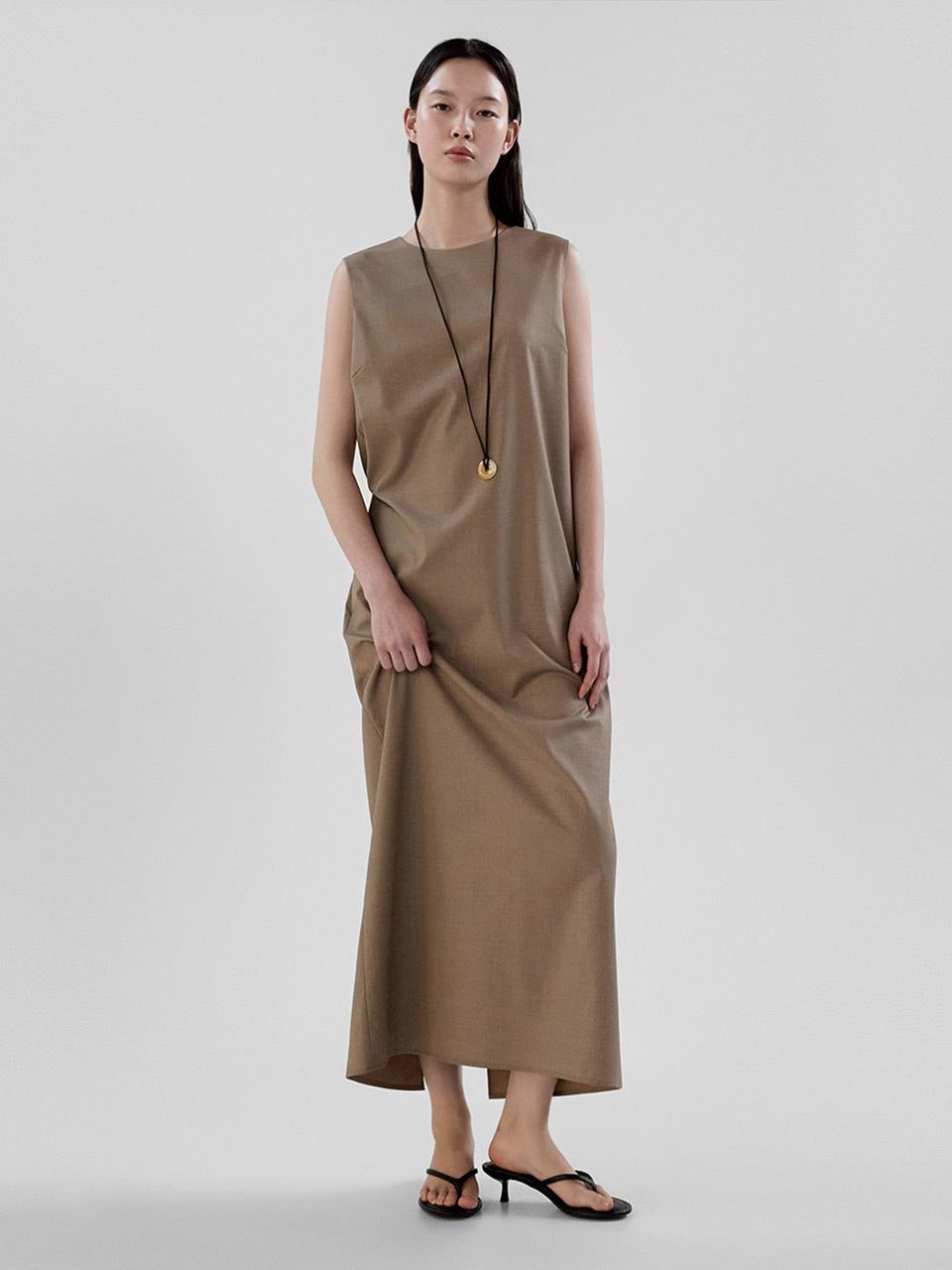 ONE Summer Wool Sleeveless Dress [MOCKA]