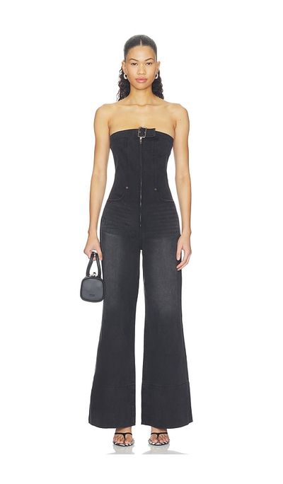 One Teaspoon One Teaspoon Dark Angel Strapless Wide Leg Denim Jumpsuit