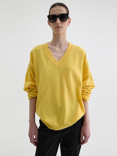ONE Wool Deep V Neck Knit Sweater [YELLOW]