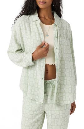 O'Neill O'Neill Leni Geo Print Oversize Crinkle Button-Up Shirt