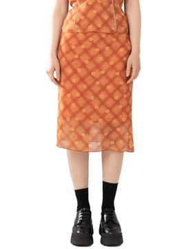 oneninenineone CHECK FLOWER LOWWAIST SKIRT_ORANGE