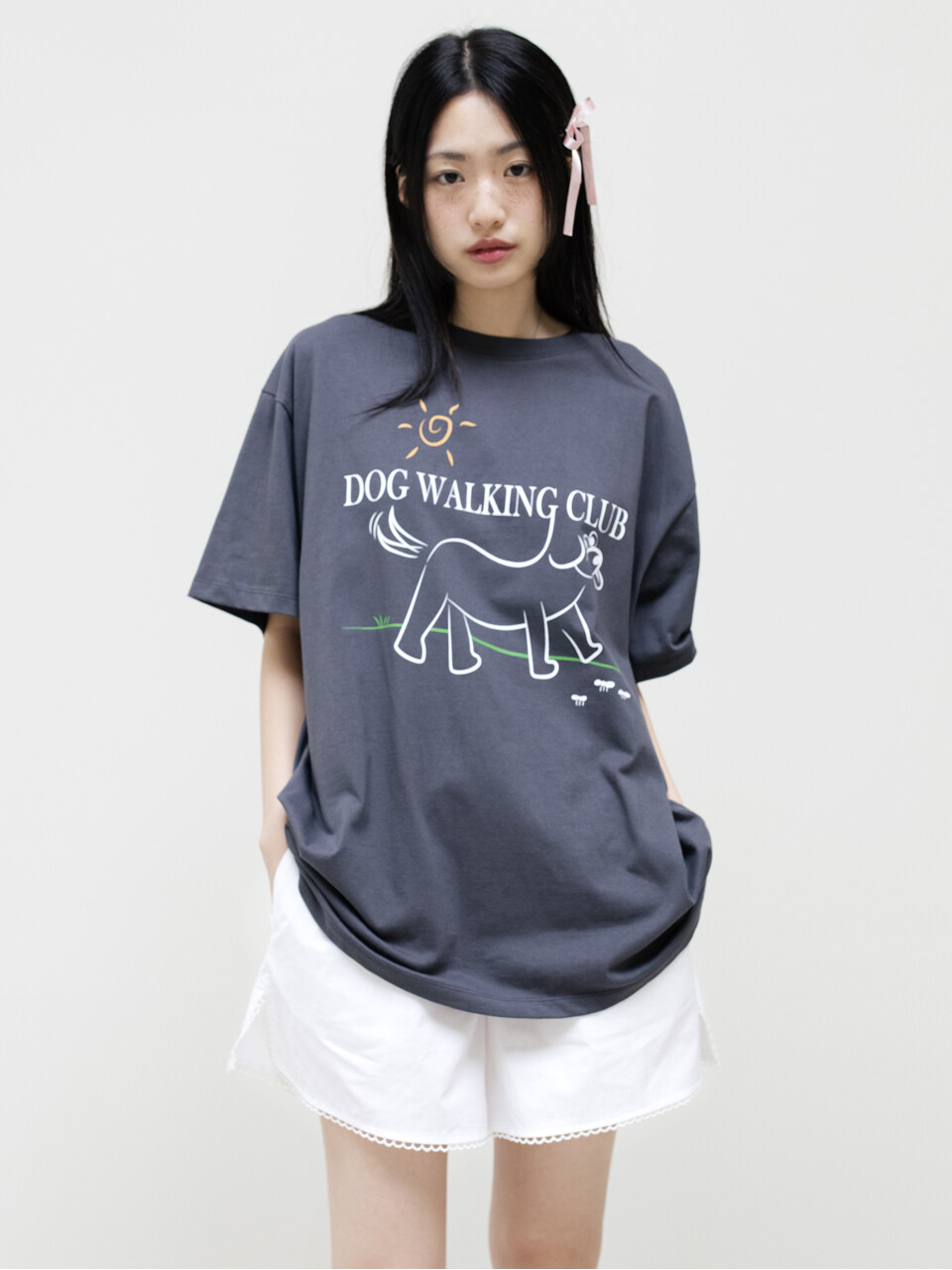 oneninenineone Dog Walking Club Over Fit T-Shirt_Charcoal Gray