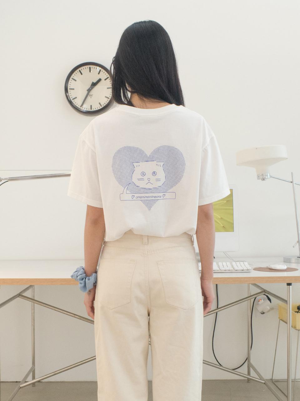 oneninenineone EMOJI CAT OVER FIT TEE_WHITE