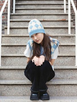 oneninenineone FLORAL ARGYLE KNIT BEANIE _ SKY BLUE