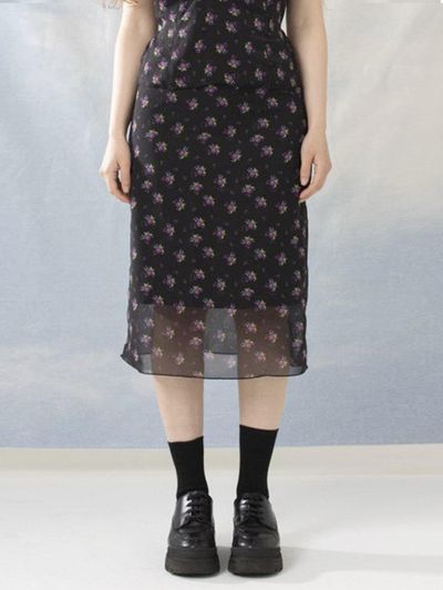 oneninenineone FLOWER PRINTING LOWWAIST SKIRT_NAVY