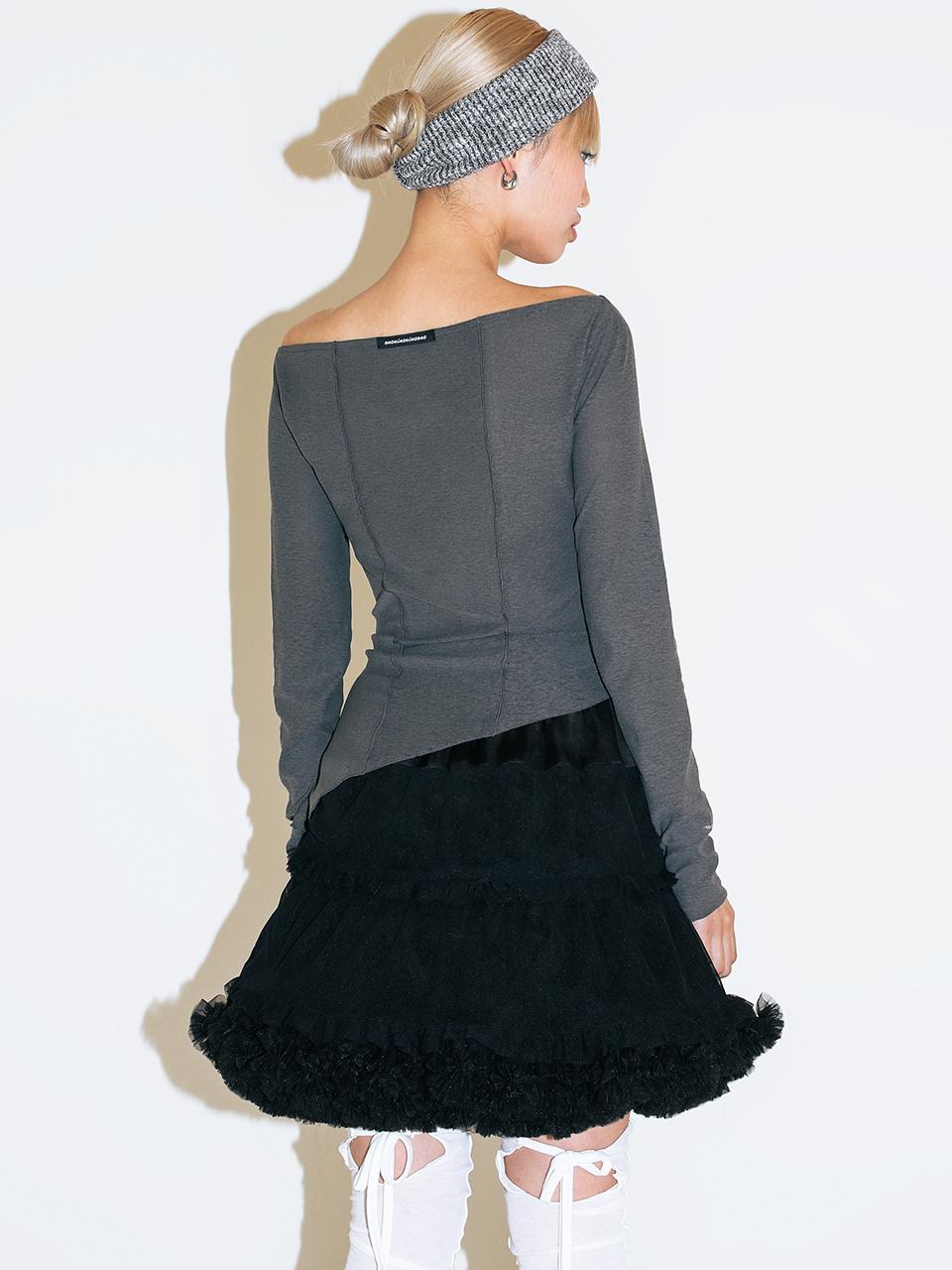 oneninenineone Unbalance Off Shoulder Cotton Linen T-Shirt [Charcoal]
