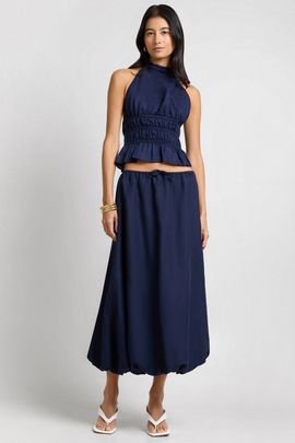 Onia Onia Air Linen Bubble Maxi Skirt in Noir Navy, Women's at Urban Outfitters