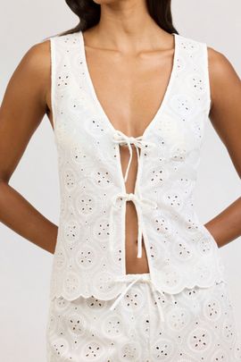 Onia Onia Doily Broderie Tie Front Tank Top in White, Women's at Urban Outfitters