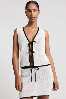 Onia Onia Linen Knit Tie Front Tank Top in Egret/Black, Women's at Urban Outfitters