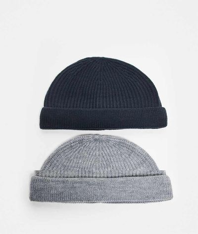 ONLY & SONS ONLY & SONS 2 pack fisherman beanie hats in black & charcoal
