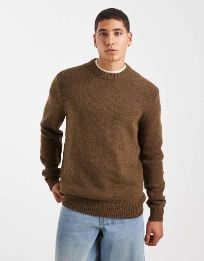 ONLY & SONS ONLY & SONS crew neck knit sweater in speckled olive-Green