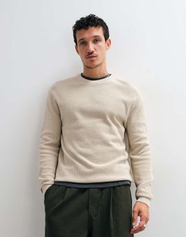 ONLY & SONS ONLY & SONS crew neck waffle knit sweater in beige-NEUTRAL