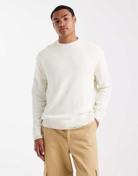ONLY & SONS ONLY & SONS distressed crew neck knit sweater in white