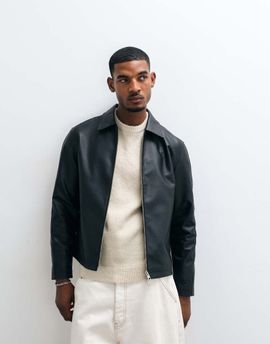 ONLY & SONS ONLY & SONS faux leather zip up jacket in black