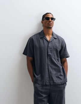ONLY & SONS ONLY & SONS linen blend textured short sleeve shirt in washed blue - part of a set