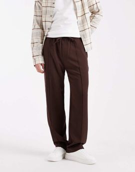ONLY & SONS ONLY & SONS loose fit pintuck pants in brown