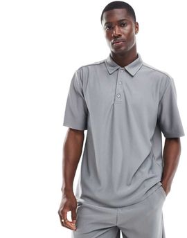 ONLY & SONS ONLY & SONS oversized plisse polo in gray
