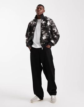 ONLY & SONS ONLY & SONS oversized teddy zip up fleece in monochrome-Black