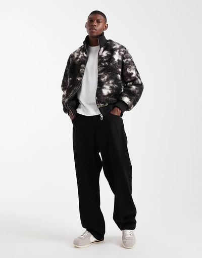 ONLY & SONS ONLY & SONS oversized teddy zip up fleece in monochrome-Black