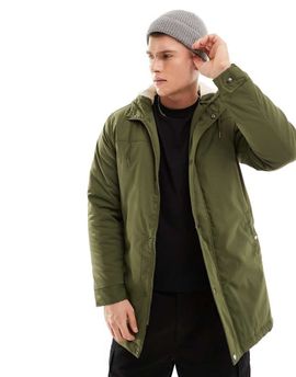 ONLY & SONS Only & Sons parka with borg lined hood in khaki-Green