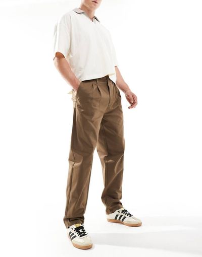 ONLY & SONS ONLY & SONS pleated loose fit pants in brown