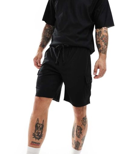 ONLY & SONS ONLY & SONS plisse cargo shorts in black - part of a set