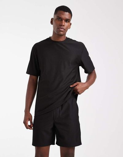ONLY & SONS ONLY & SONS plisse pull on short in black - part of a set