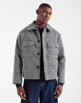 ONLY & SONS ONLY & SONS pocket detail short jacket in houndstooth-Black