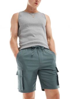 ONLY & SONS ONLY & SONS pull on linen mix cargo shorts in teal-Green