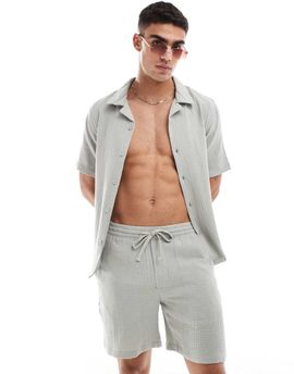 ONLY & SONS ONLY & SONS pull on texture shorts in pale gray - part of a set-Green