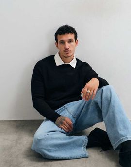 ONLY & SONS ONLY & SONS regular fit crew neck texture knit in black