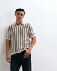 ONLY & SONS ONLY & SONS relaxed fit crochet knit polo shirt in cream stripes-White - 1