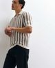ONLY & SONS ONLY & SONS relaxed fit crochet knit polo shirt in cream stripes-White - 3