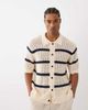 ONLY & SONS ONLY & SONS relaxed fit crochet knit shirt in cream with navy stripes-White - 1